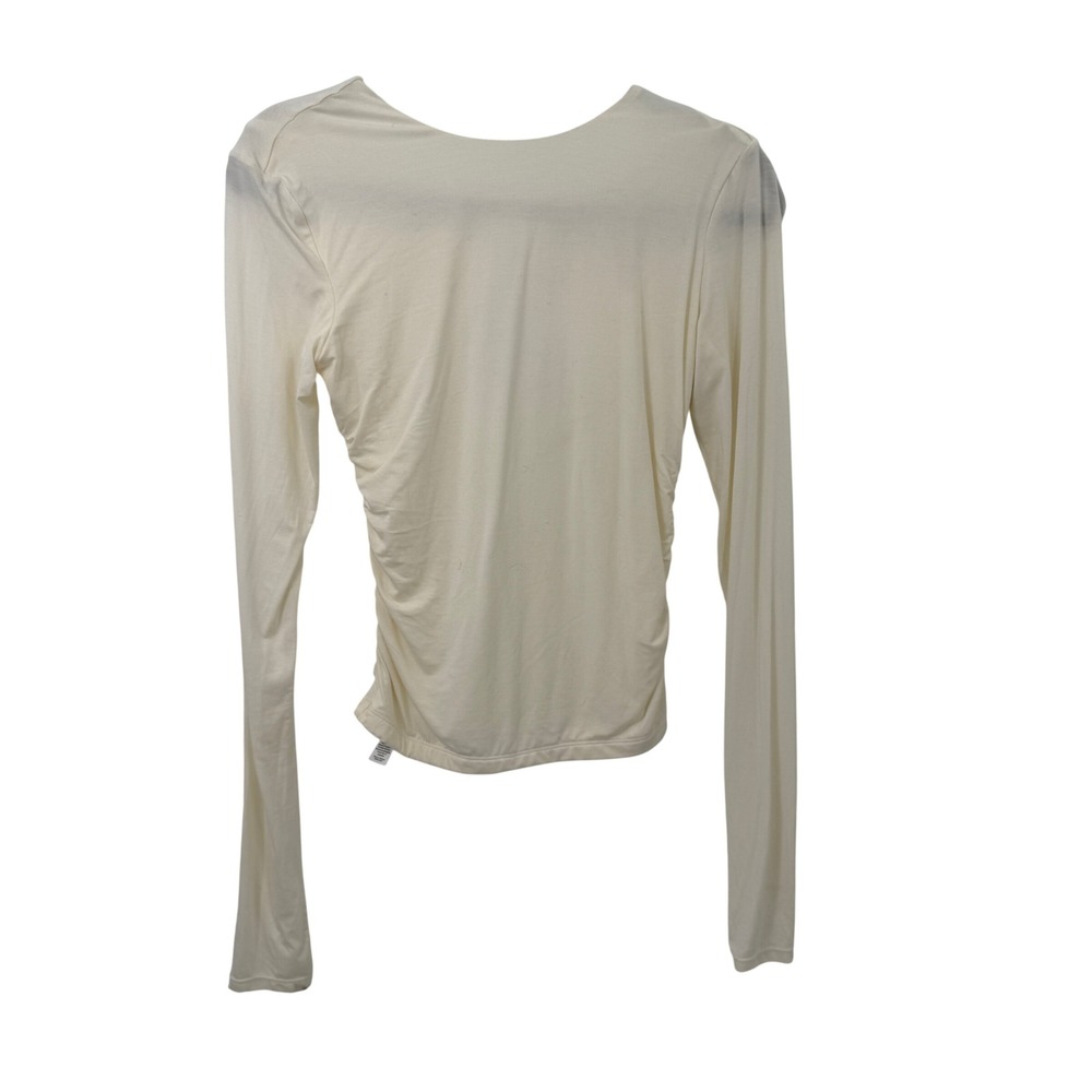 Blogilates Twisty Long Sleeve Top Women XS Cream Stretch Ruched Minimalist Indie
